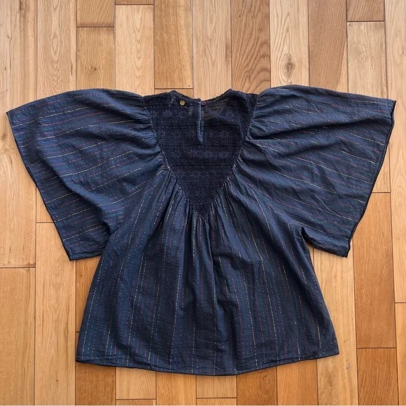 Antik Batik Womens Gelly Tee Dark Gray Lace Detail Rainbow Stripe Flowy Boho XS - Picture 8 of 9